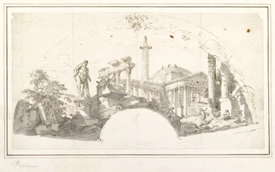 Design for a Fan - Capriccio with Roman Ruins and the Farnese Hercules